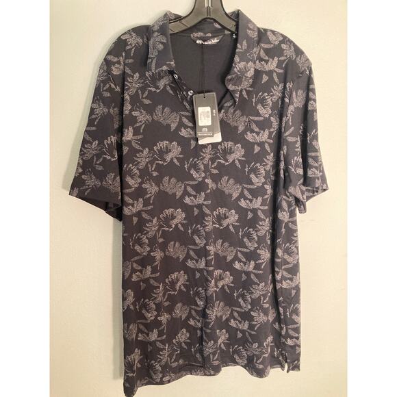 Travis Mathew Moody Floral Print Black Gray Short Sleeve Button Shirt Sz XL NWT - Picture 1 of 7
